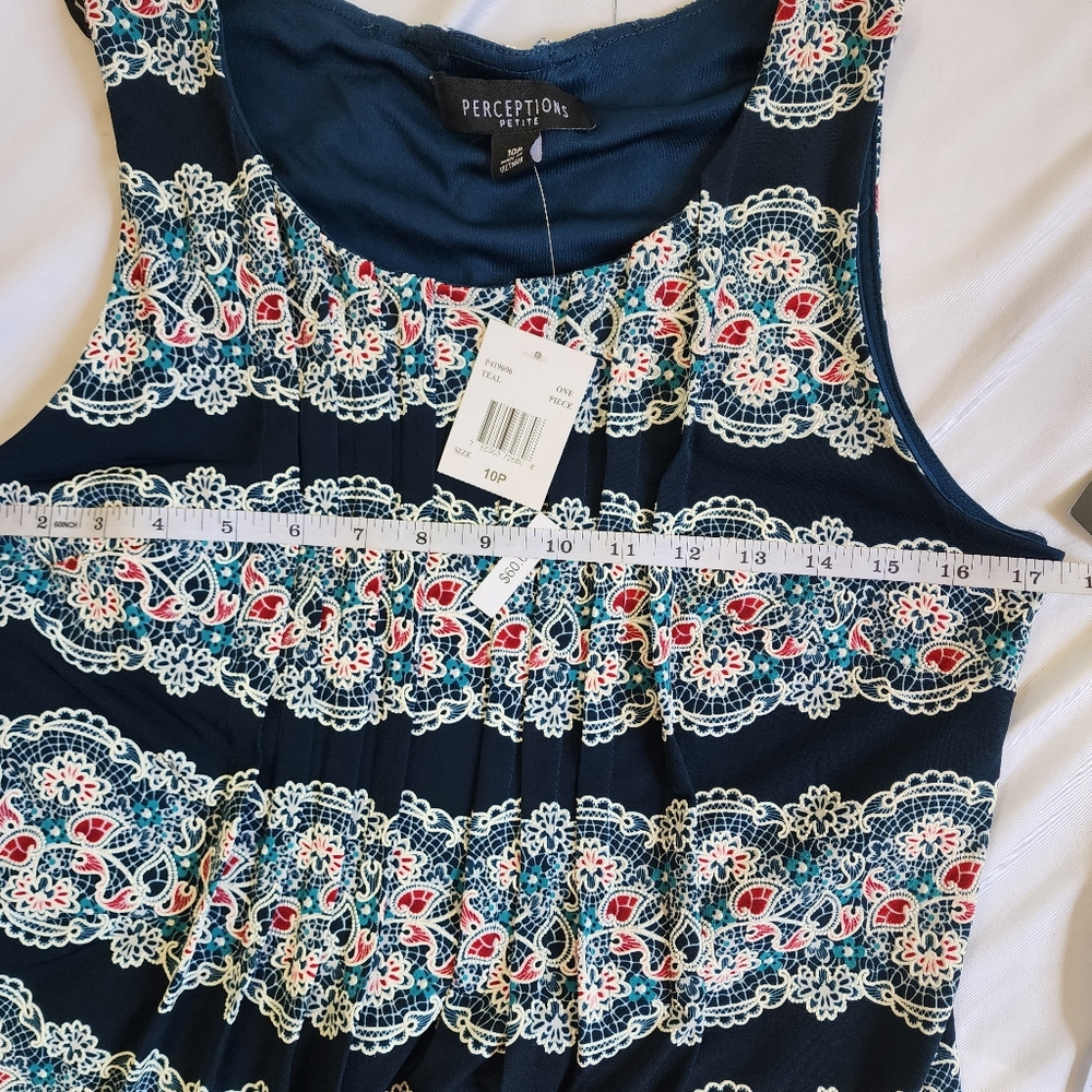 NWT Perceptions tank dress blue floral 10p sheath - Picture 4 of 14